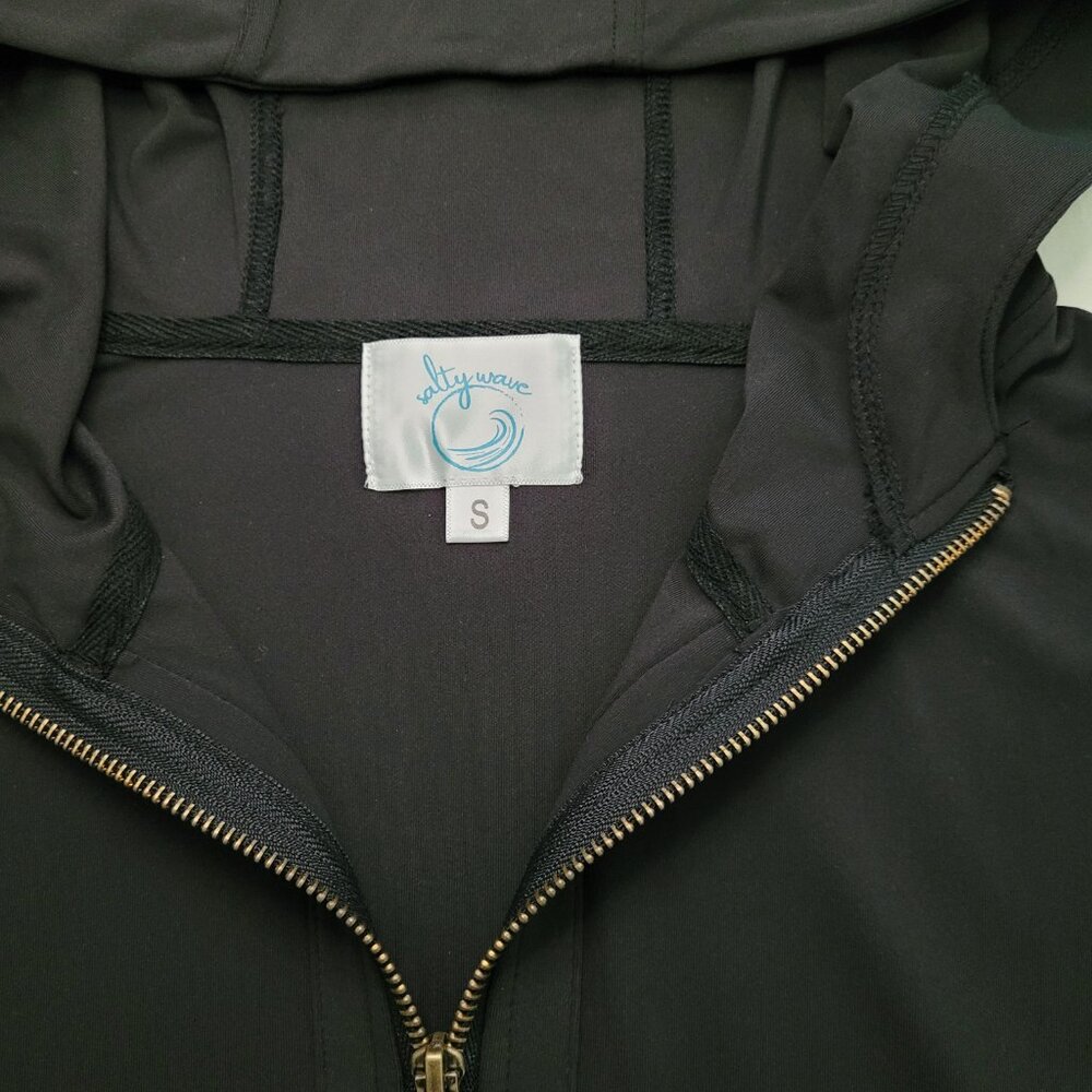 Salty Wave Sleeveless Quarter Zip Pullover Hoodie Black Small Minimalist - Picture 2 of 9